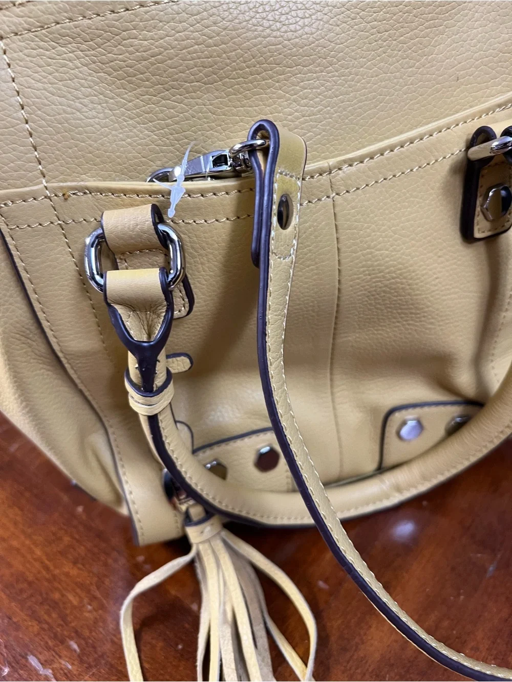 Tignanello Mustard Leather Shoulder Bag with Tassel